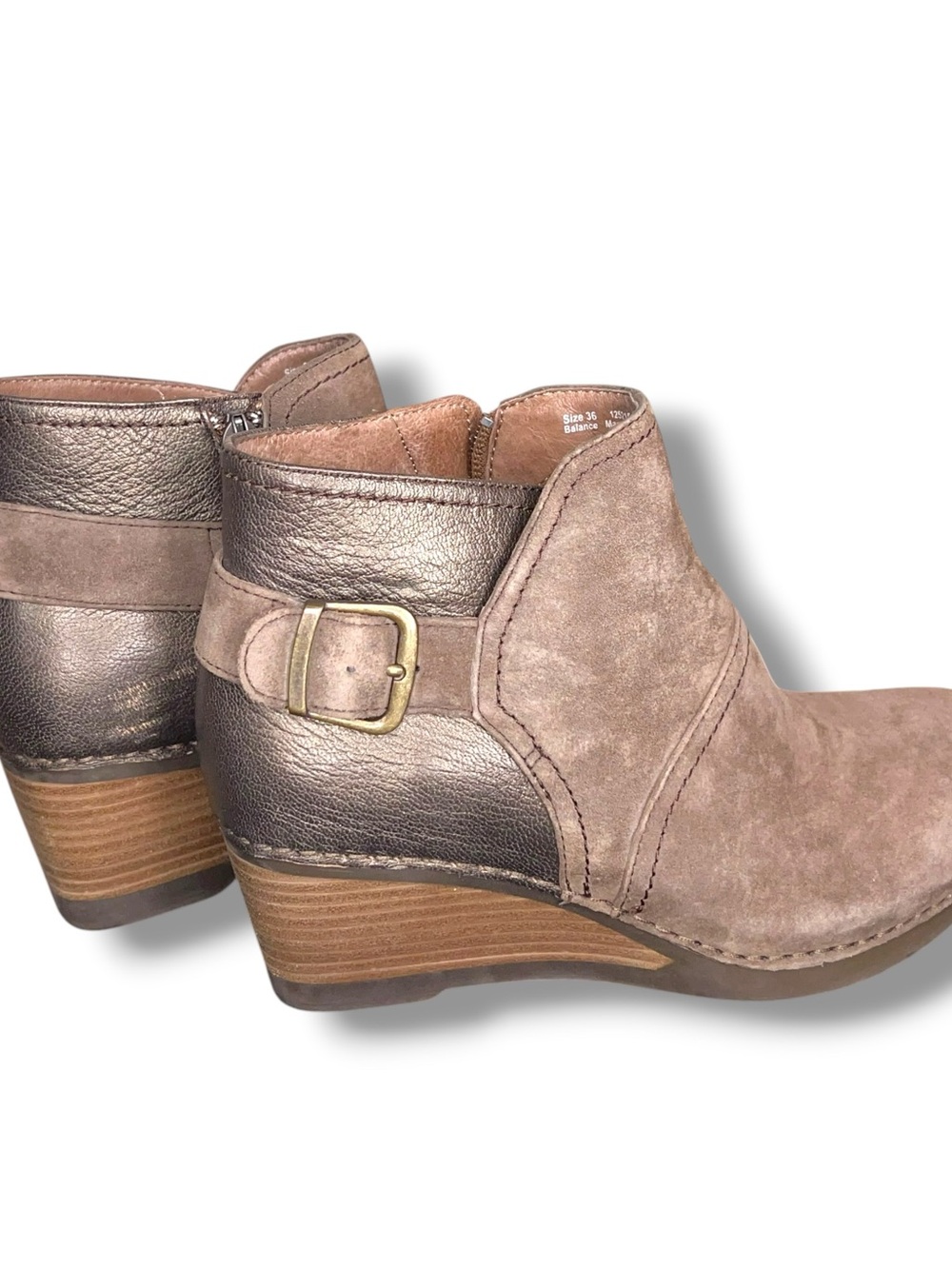 Size 5.5 Dansko Wedge Heel Boot Leather Womens Tan Gold Brown Boho Bootie